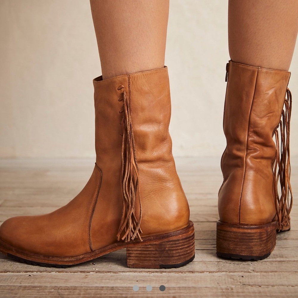 Free People Brown Leather Fringe Ankle Boots